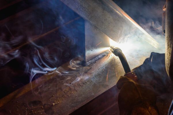 Industrial,Welder,Wearing,Safety,Helmet,Welding,Steel,Construction,Assembly,In